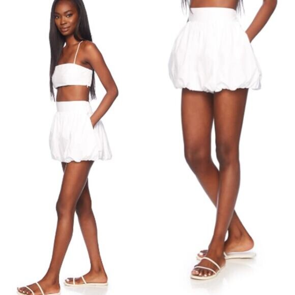 Susana Monaco Pants - NWT Susana Monaco Smocked Elastic Waistband Back Poplin Bubble Short White